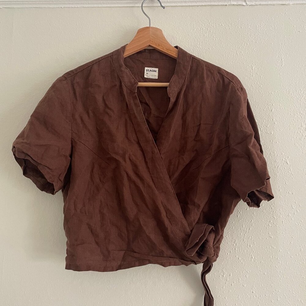 St. Agni Brown Wrap Crop Blouse